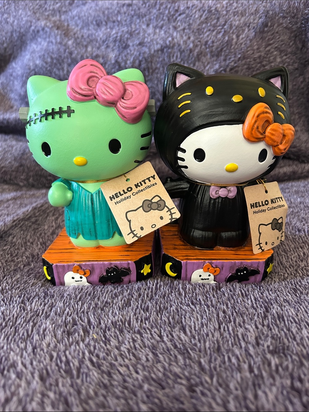 Hello Kitty Kids Toy Set – Green Frankenstein & Black Cat Holiday Figurines 6”